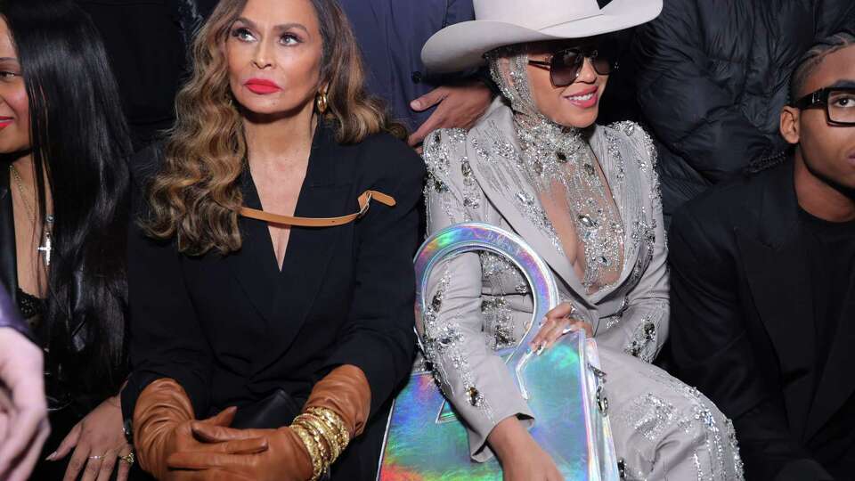 NEW YORK, NEW YORK - FEBRUARY 13: (L-R) Tina Knowles and Beyoncé attend the Luar fashion show during New York Fashion Week on February 13, 2024 in New York City.