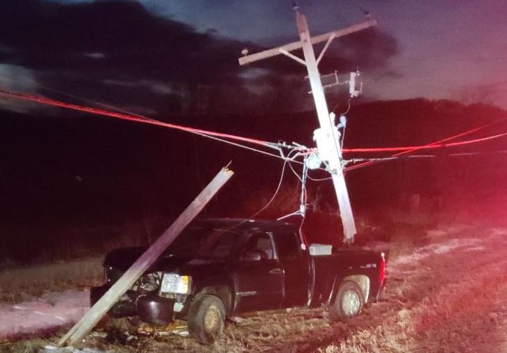 Benzie County driver snaps utility pole in half with truck