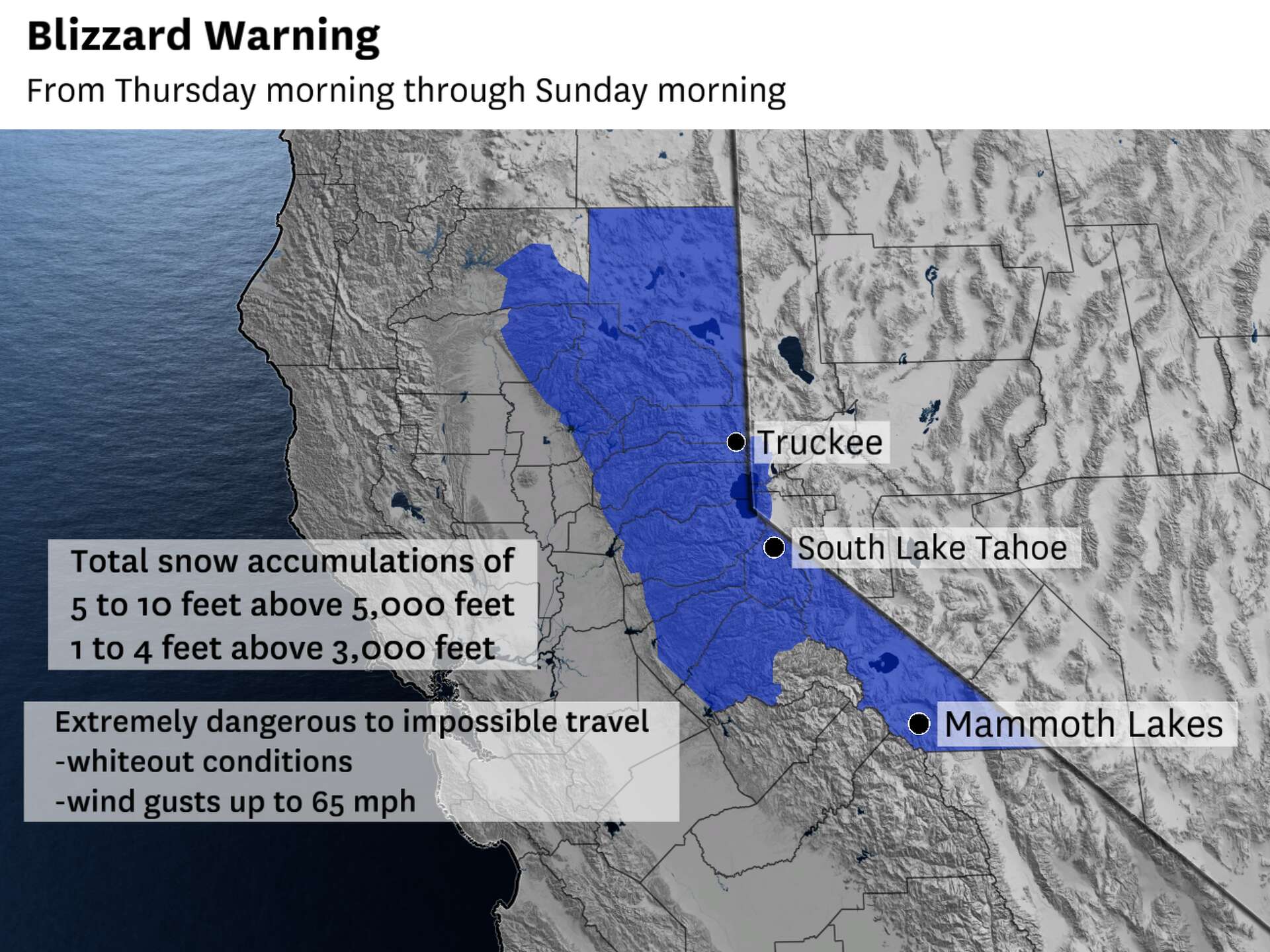 Rare blizzard warnings issued for Sierra, Tahoe ahead of storms