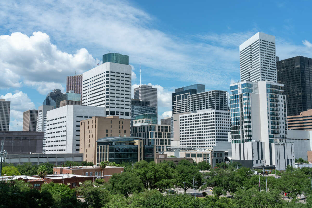 Downton Houston Skyline With Large Clouds in the background.