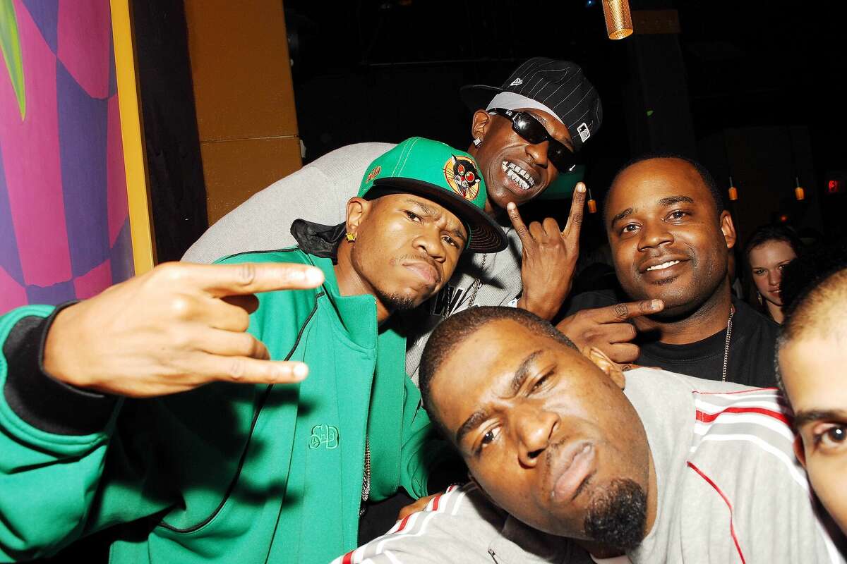HOUSTON - FEBRUARY 16: (L-R) Recording artists Chamillionaire, Rasaq, David Banner, and OG Ron C attend Chamillionaire's Gold Album Party at The Roxy February 16, 2006 in Houston Texas. (Photo by Ray Tamarra/Getty Images)