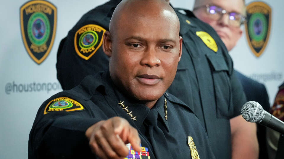 Police Chief Troy Finner speaks to the media at Houston police headquarters on Monday, Feb. 12, 2024.