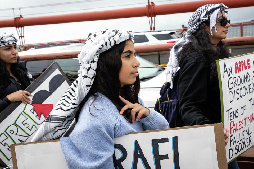 More Than 100 March For Gaza With Code Pink On Golden Gate Bridge