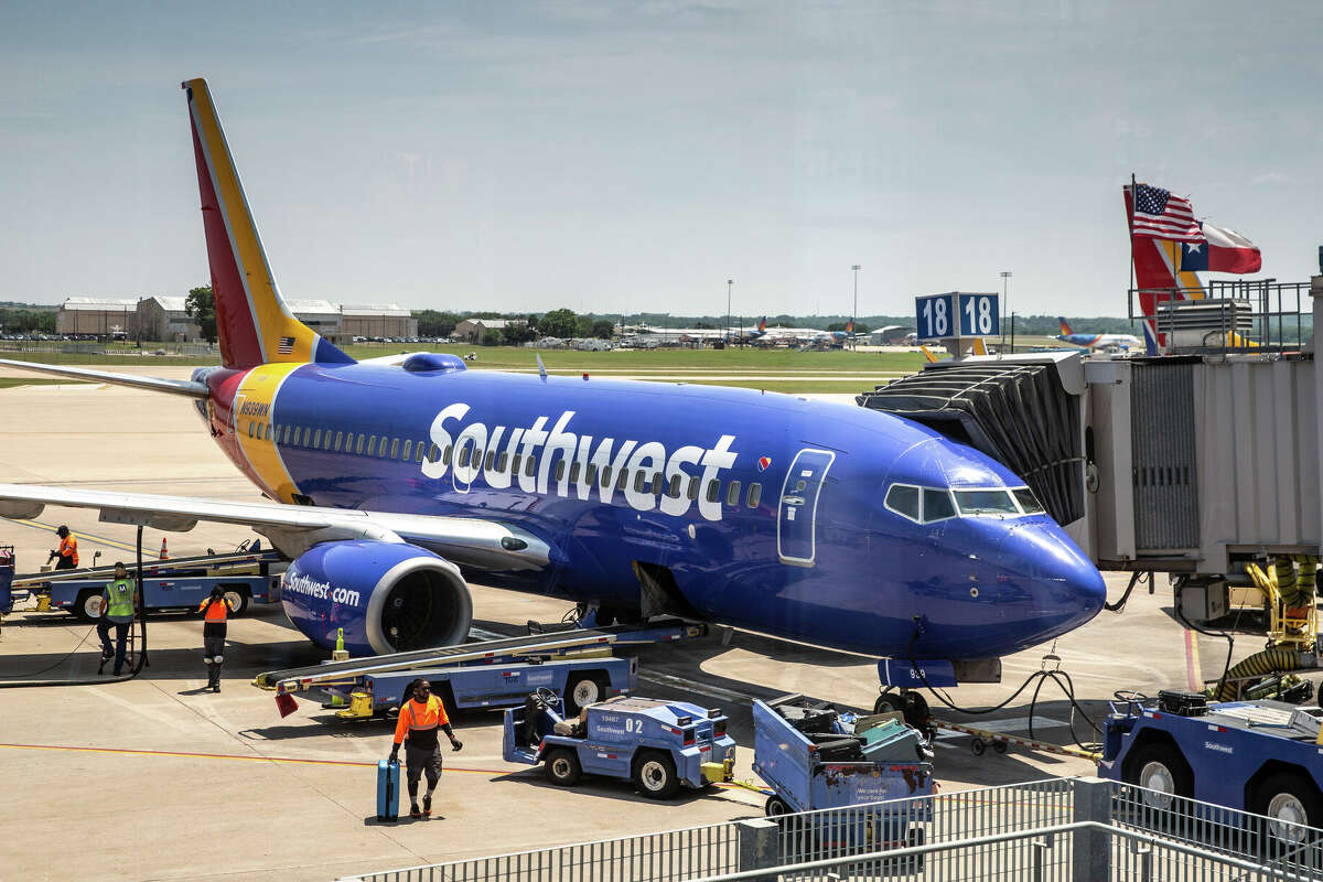 A Southwest Airlines Boeing 737 passenger jet prepares to depart the gate on May 23, 2022, in Austin, Texas. 