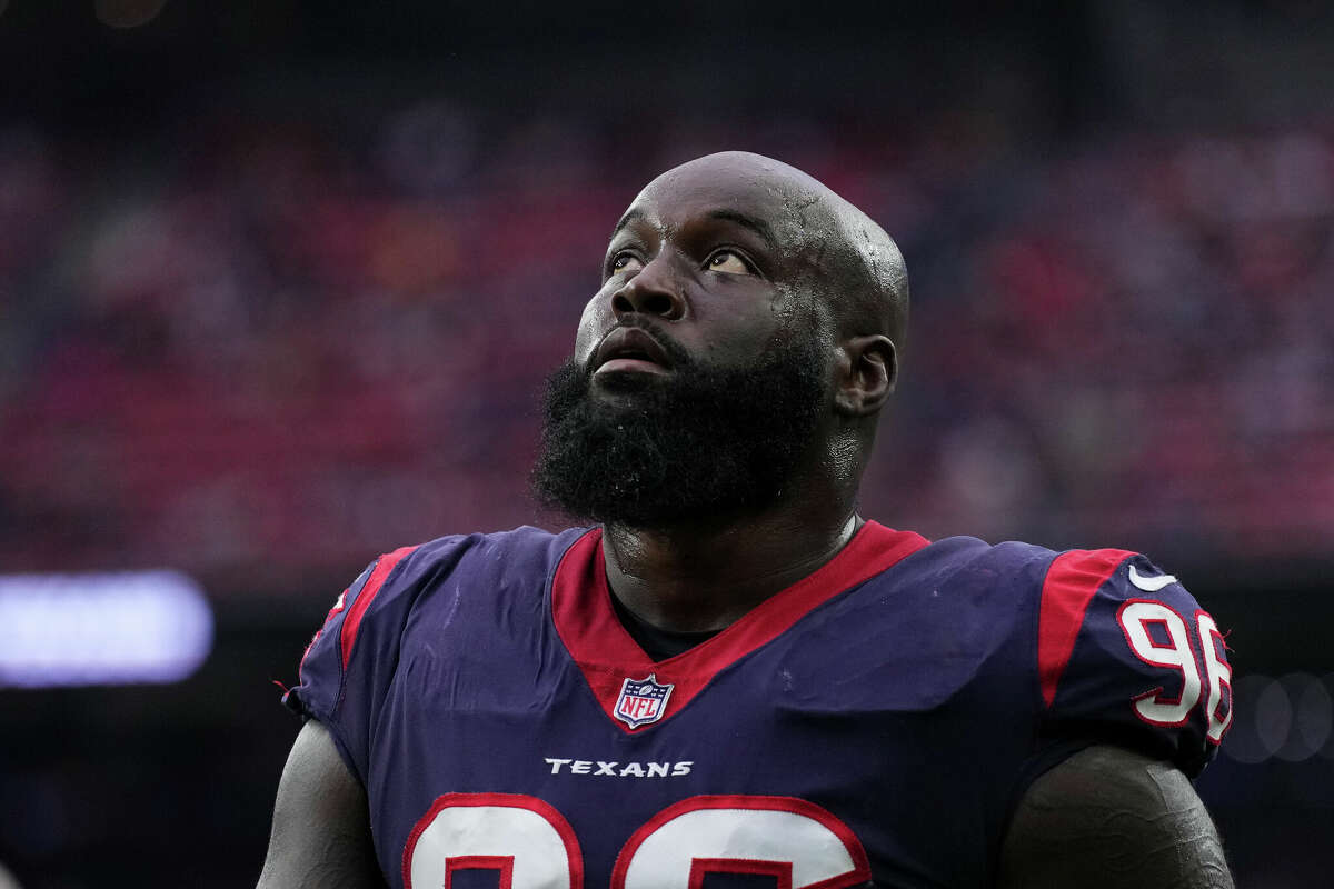 Maliek Collins #96 of the Houston Texans walks off of the field against the Washington Commanders at NRG Stadium on November 20, 2022 in Houston, Texas.