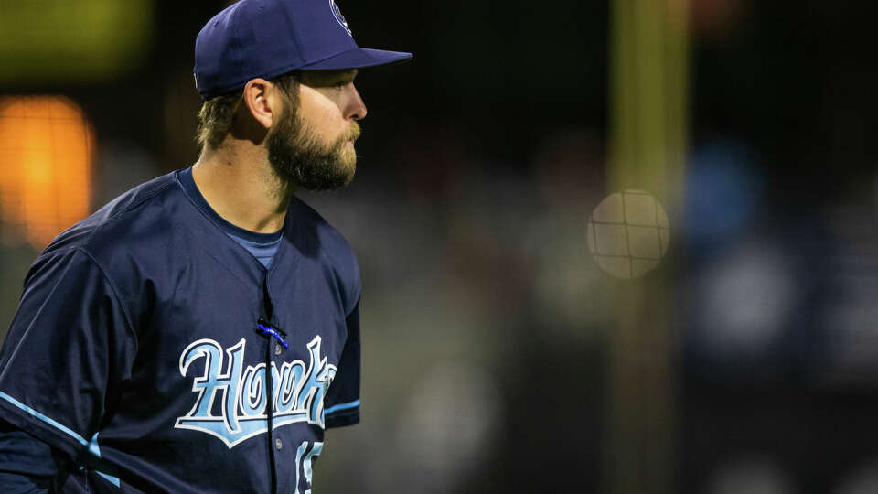 Joe Thon of the Corpus Christi Hooks walks across the field during the game against the Corpus Christi Hooks at HODGETOWN Stadium on April 14, 2023 in Amarillo, Texas.