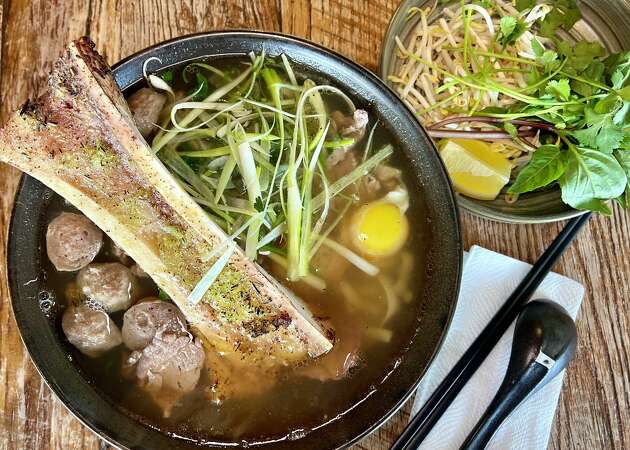 Specialty pho with bone marrow and egg at J.A.M. Viet Kitchen in Houston, Texas.