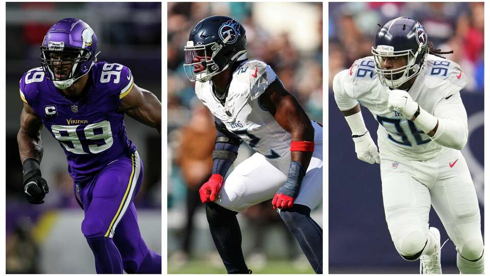 The Texans bolstered their defense with the addition of free-agents, from left, Danielle Hunter, Azeez Al-Shaair and Denico Autry.