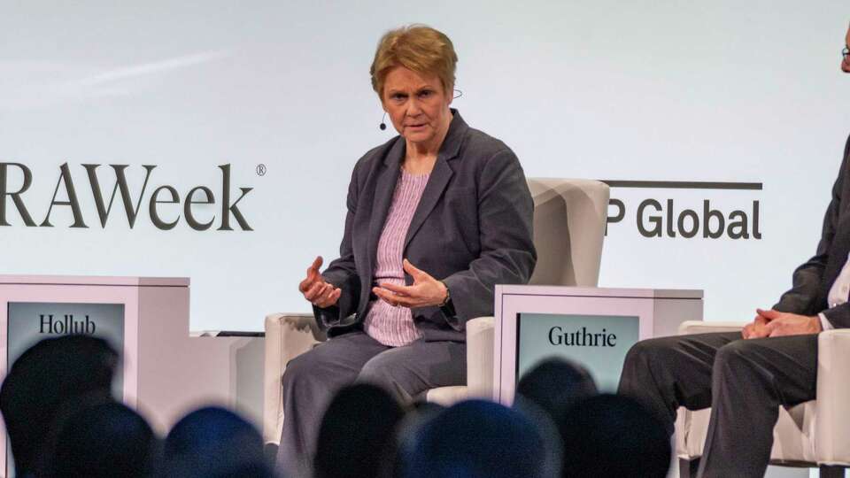 Oxy President and Chief Executive Officer Vicki Hollub discusses current issues facing the energy industry with during a panel discussion at CERAWeek by S&P Global Tuesday, March 19, 2024 in Houston.
