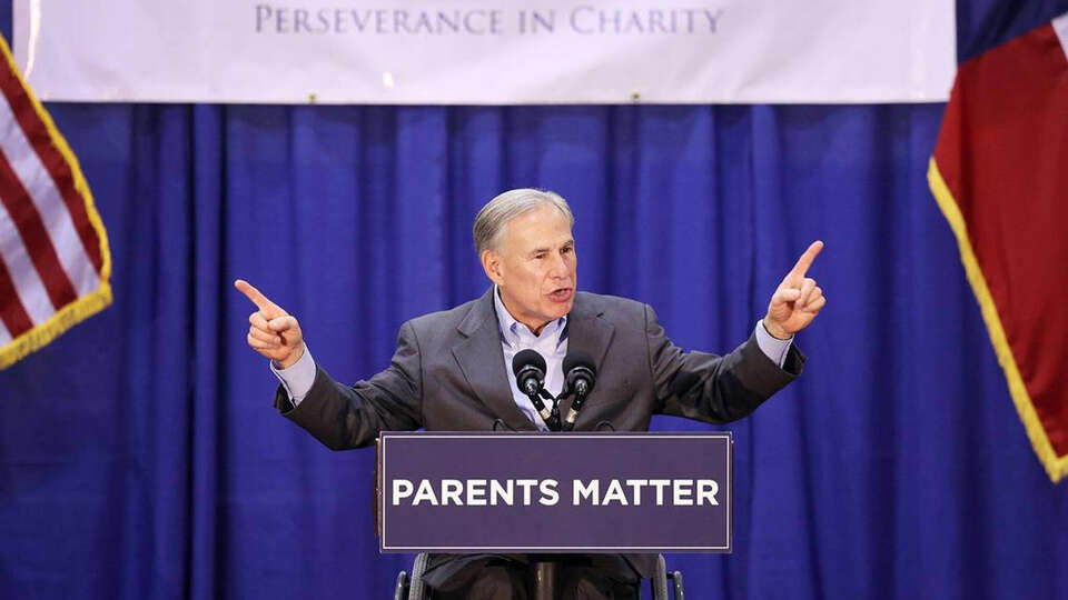 Texas Gov. Greg Abbott speaks to students, parents and staff at Nolan Catholic High School while trying to build support for his school choice plan on April 19, 2023. (Amanda McCoy/Fort Worth Star-Telegram/TNS)