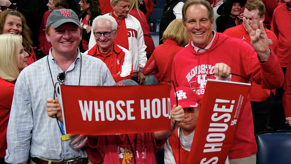 University of Houston alum and broadcasting legend Jim Nantz, right, is seen before a college basketball game in the second round of the men's NCAA Tournament at FedExForum on Sunday, March 24, 2024, in Memphis, Tenn.