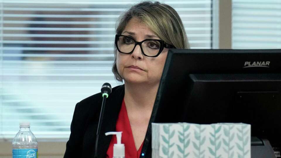 Conroe City Secretary Soco Gorjon testifies as witness during a hearing which the City of Conroe and two council candidates are suing her to force her to remove Todd Yancey and Curt Maddux from the ballot Monday, March 25, 2024 at Lee G. Alworth Building in Conroe. Visiting 506th state District Judge Albert McCaig denied injunction at the hearing. The plaintiffs suggested Yancey and Maddux’s applications violated state law.