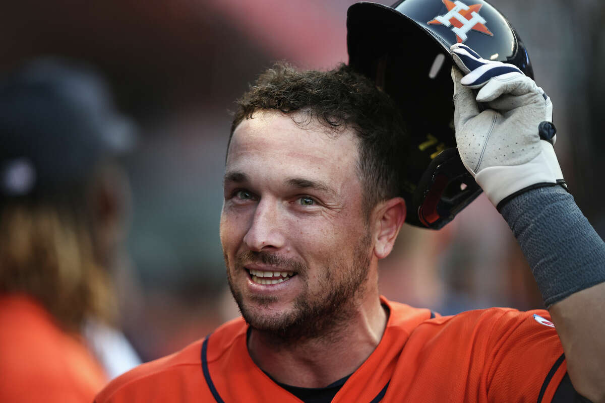 ANAHEIM, CALIFORNIA - JULY 16: Alex Bregman #2 of the Houston Astros reacts after hitting a two run home run to take the lead against the Los Angeles Angels during the ninth inning at Angel Stadium of Anaheim on July 16, 2023 in Anaheim, California. (Photo by Michael Owens/Getty Images)