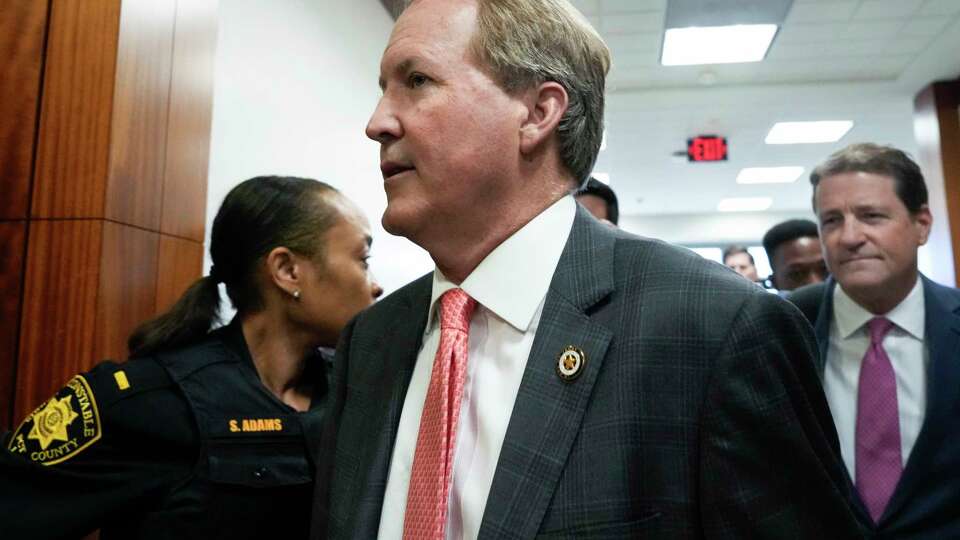 Texas Attorney General Ken Paxton appears at a pretrial hearing in his securities fraud case before state District Judge Andrea Beall, 185th District Court, Tuesday, March 26, 2024 at Harris County Criminal Courts at Law in Houston.