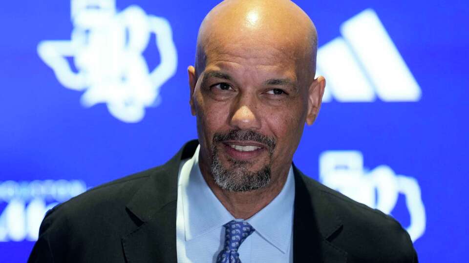 Rice University new men's basketball head coach, Rob Lanier, delivers his speech during a press conference Tuesday, March 26, 2024 at Patterson Center in Houston.