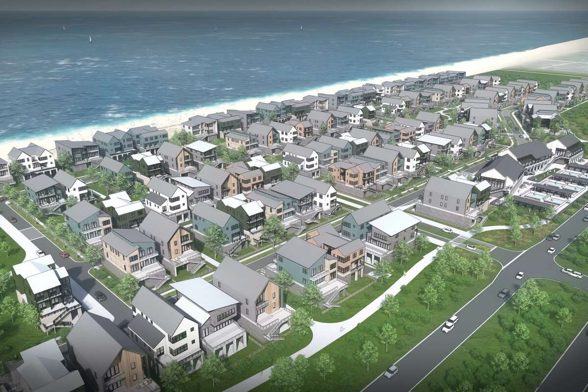 Future beachfront lots can be reserved for $10,000 or $20,000. 22 elevated beach homes will be available for $1.2 million each.