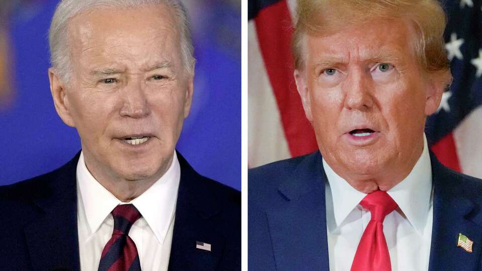 En esta foto combinada, el presidente estadounidense Joe Biden habla en Milwaukee, el 13 de marzo de 2024, izquierda, y el expresidente Donald Trump habla en Nueva York, el 11 de enero de 2024. (AP Foto)