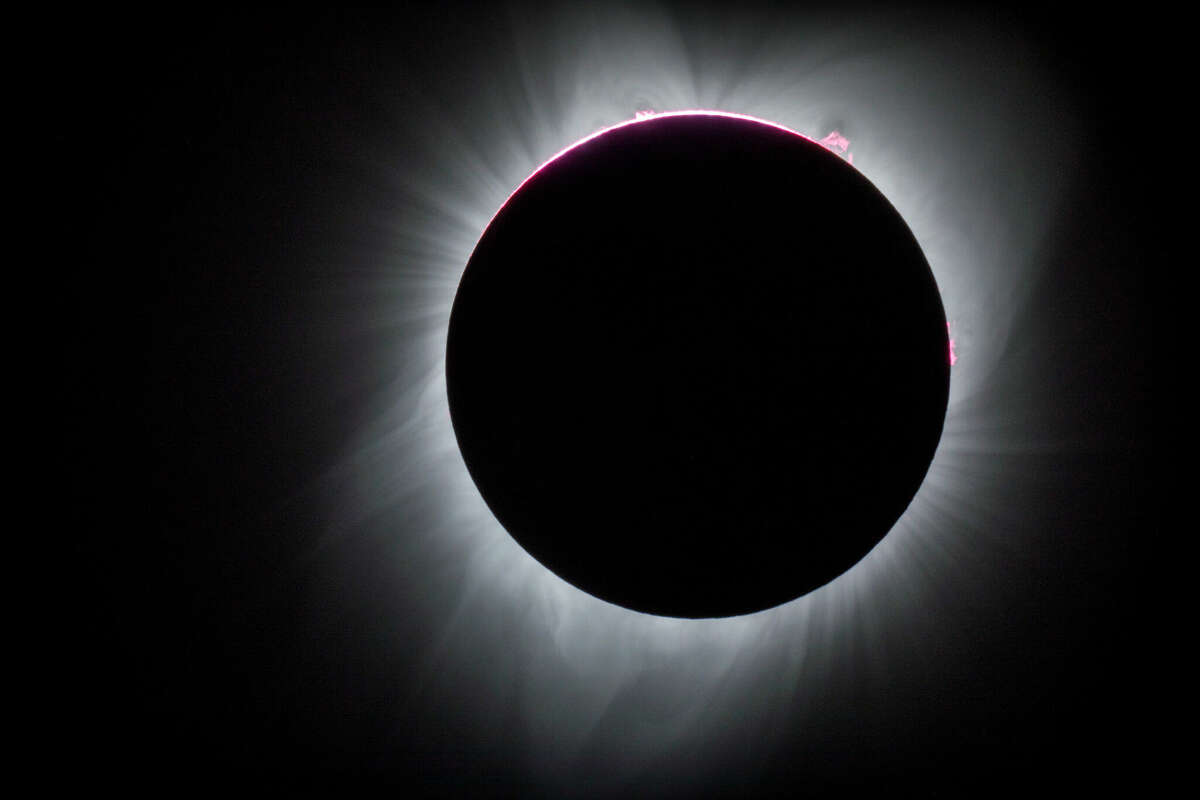 USA, Oregon, Mount Hood National Forest, View of solar corona during total solar eclipse on August 21, 2017