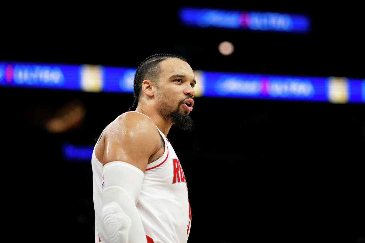 Dillon Brooks #9 of the Houston Rockets looks on in the third quarter of the game against the Minnesota Timberwolves at Target Center on April 2, 2024 in Minneapolis, Minnesota. 