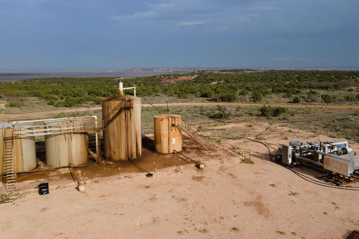 The site of a pilot project where Circle Verde Water is testing a new technology that would treat oilfield wastewater on Thursday, March 7, 2024 in Coahoma.