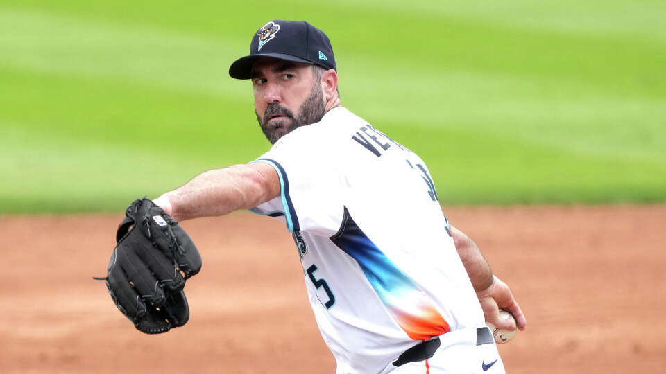 Houston Astros pitcher Justin Verlander pitches in the third inning for the Sugar Land Space Cowboys during his rehab start at Constellation Field on Sunday, April 7, 2024, in Houston.