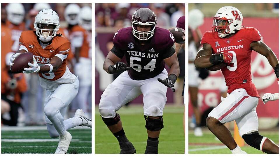From left, Texas' Adonai Mitchell, Texas A&M's Layden Robinson and UH's Nelson Ceaser are some of the Houston-area prospects hoping to get selected in the 2024 NFL draft.