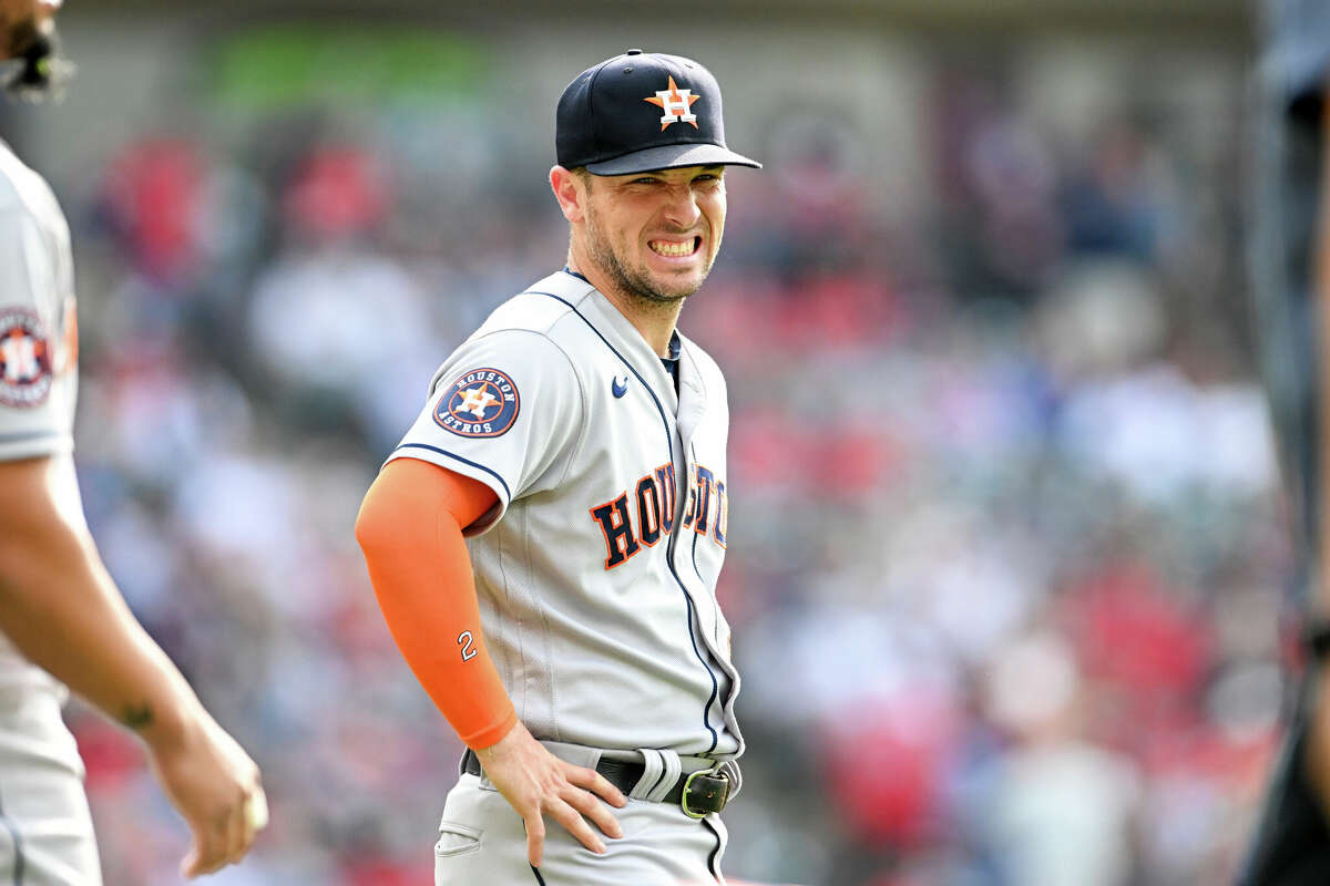 Alex Bregman #2 of the Houston Astros warms up prior to a game against the Cleveland Guardians at Progressive Field on June 10, 2023 in Cleveland, Ohio. 