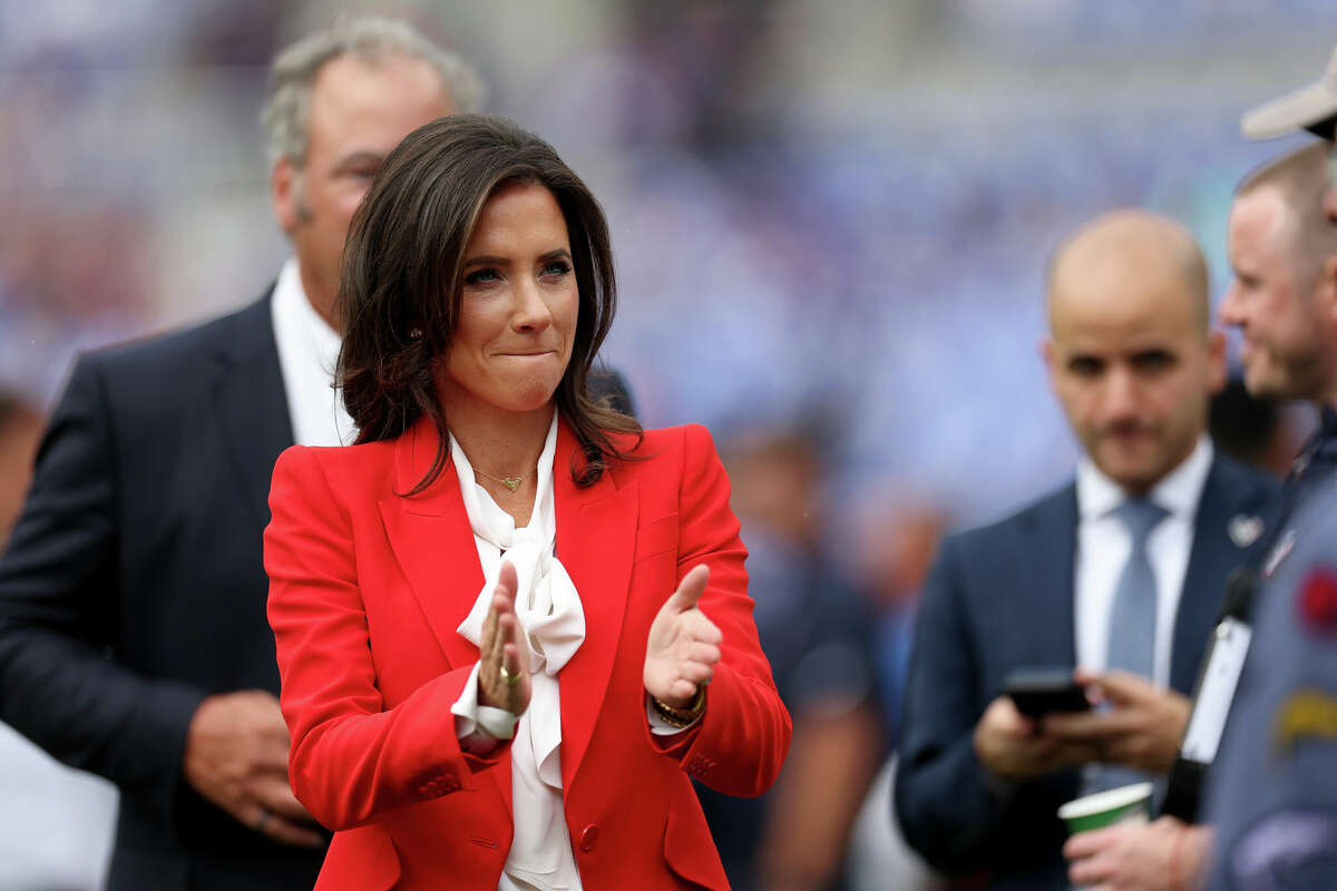 Hannah McNair, wife of Houston Texans chairman and chief executive officer Cal McNair look on before the start of the Texans and Baltimore Ravens game at M&T Bank Stadium on September 10, 2023 in Baltimore, Maryland.