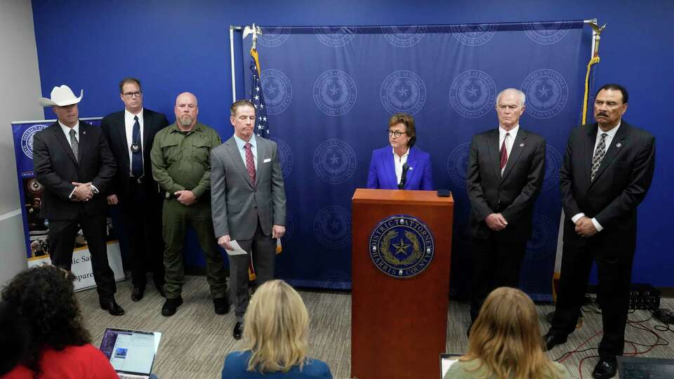 Harris District Attorney Kim Ogg speaks during a news conference to announced the Elevate Strategies case is being handed over to Texas Attorney General Ken Paxton's Office Thursday, April 25, 2024, in Houston.