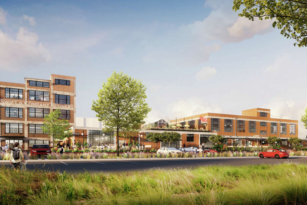 Radom Capital and Triten Real Estate Partners are planning a nearly 4.5-acre adaptive reuse of the historic Swift meatpacking and cottonseed oil refinery in the Houston Heights. The design by Michael Hsu Office of Architecture embraces the historic character of the buildings while reimagining spaces for modern restaurants, retailers and offices. Landscape architects Edgeland's design enhances green spaces and pedestrian connections from the project to the adjacent hike-and-bike trail.