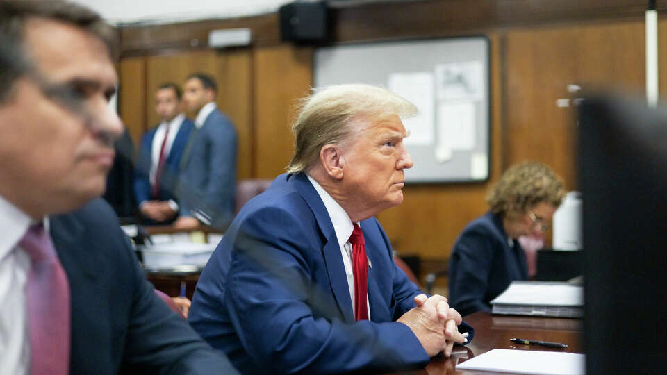 Former President Donald Trump appears at Manhattan criminal court before his trial in New York, Tuesday, April 30, 2024. (Justin Lane/Pool Photo via AP)