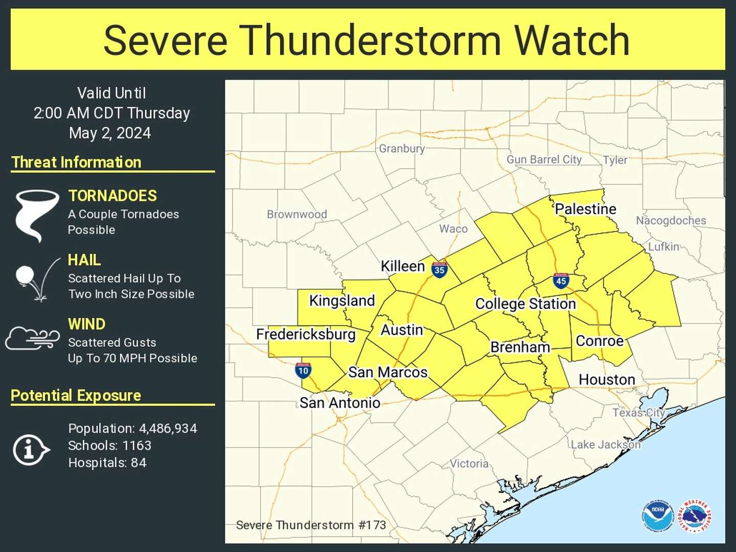 Severe thunderstorm watch issued for cities north of San Antonio