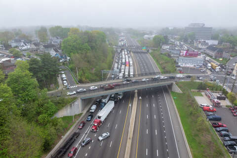 Drone photos show Norwalk I-95 bridge damage, traffic after truck fire