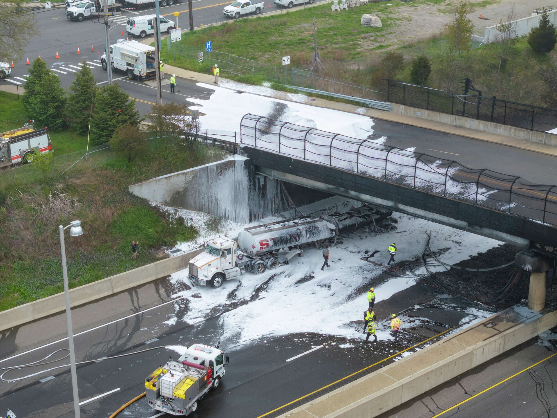 Drone photos show Norwalk I-95 bridge damage, traffic after truck fire