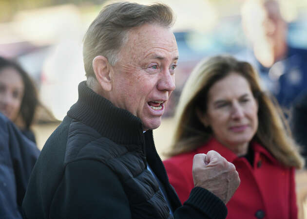 Connecticut Gov. Ned Lamont campaigns at Greenwich High School in Greenwich, Conn. on Election Day, Nov. 8, 2022.