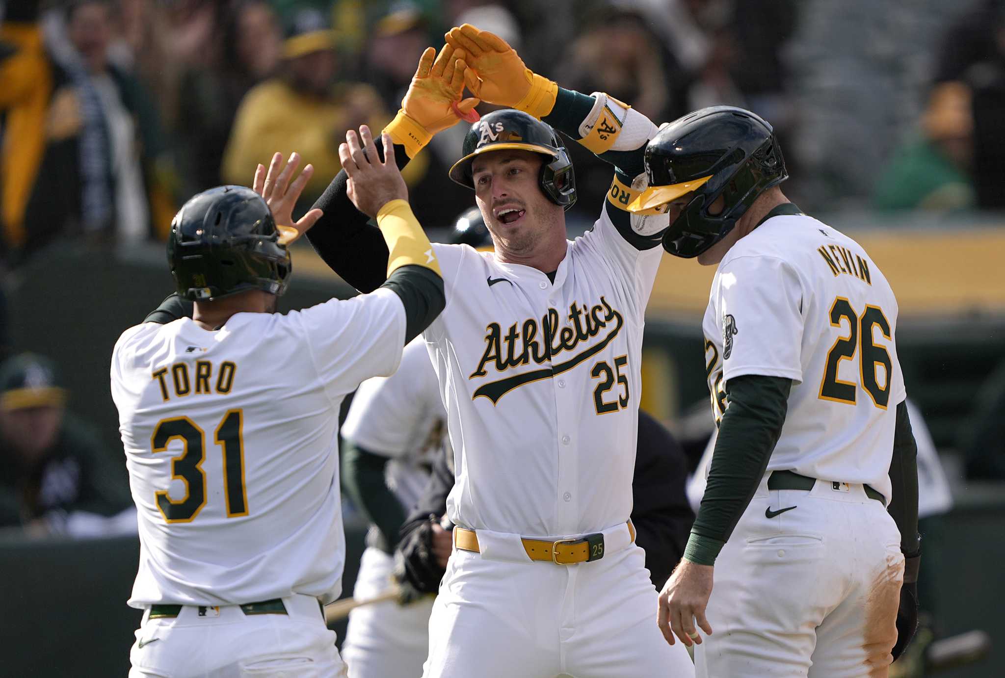 Swingin’ A’s reach .500 after routing Marlins 20-4 in 6th straight win