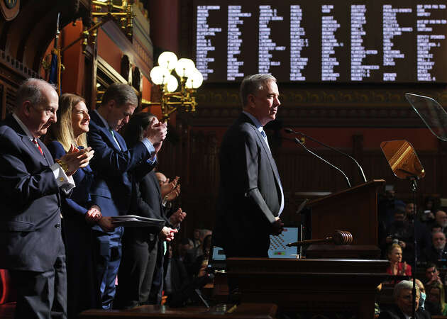 Gov. Ned Lamont speaks on the opening day of the Connecticut General Assembly session, in Hartford, Conn. Feb. 7, 2024.