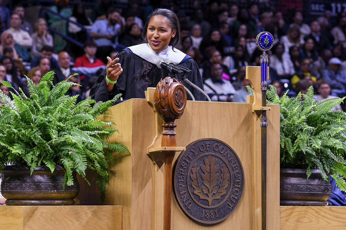 Maya Moore-Irons advises UConn graduates to always be team players