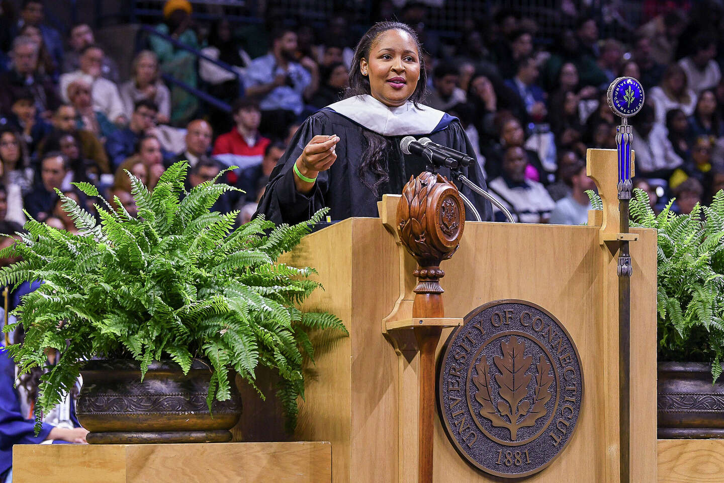 Maya Moore-Irons advises UConn graduates to always be team players