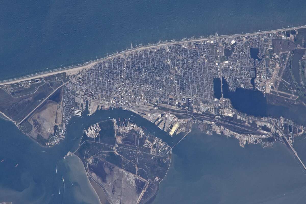 Galveston Island, as seen from the International Space Station in October 2010. If the present pace of sea-level rise continues, much of the island would be underwater in another century.