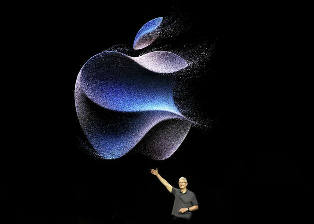 FILE: Apple CEO Tim Cook delivers remarks during an Apple event on September 12, 2023 in Cupertino, California. The company announced new models of iPad in May, 2024.