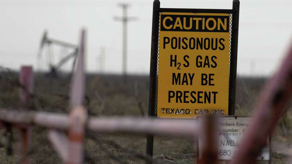 A sign near a pump jack in a neighborhood on Thursday, March 7, 2024 in Odessa.