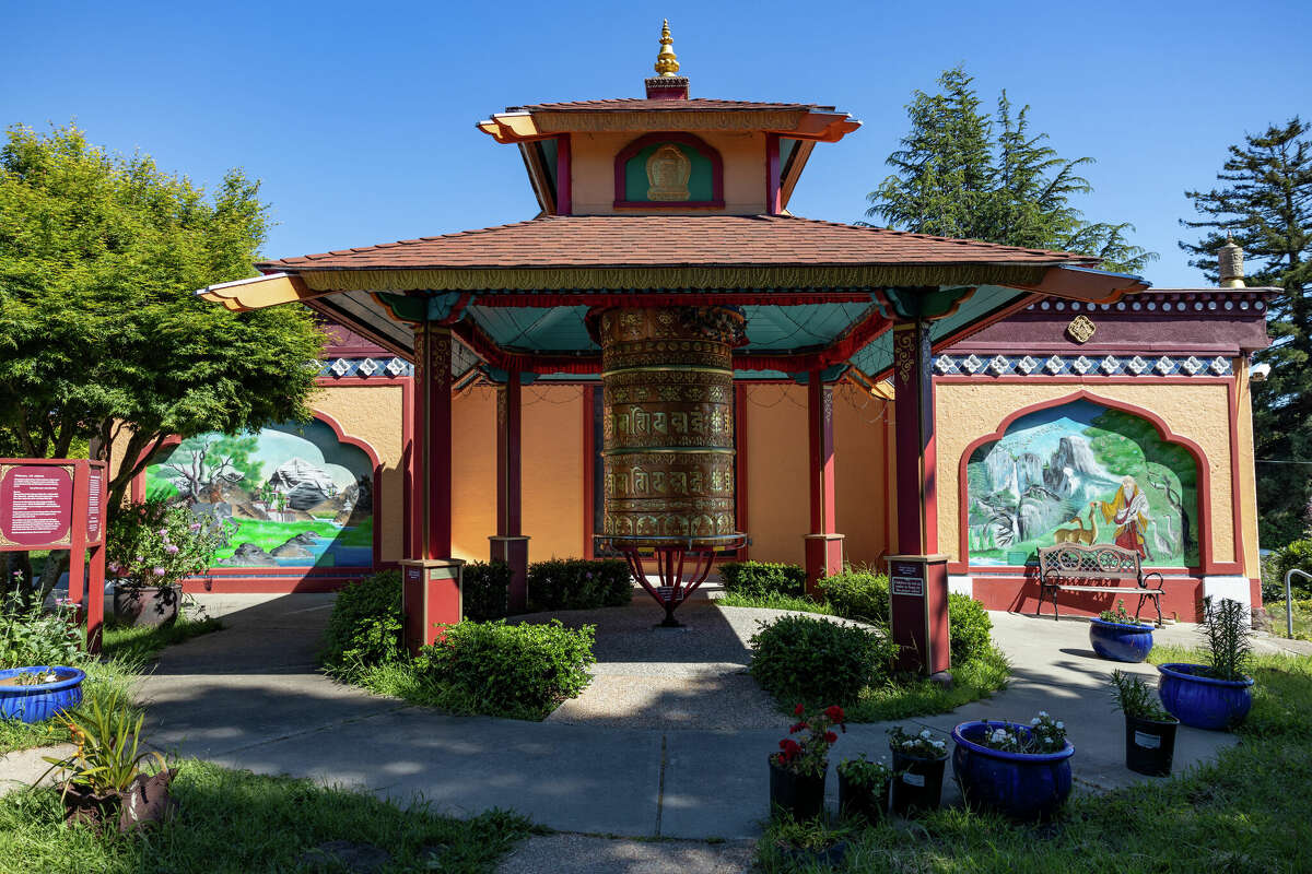 A large prayer wheel at the Gyuto Monastery in Richmond.