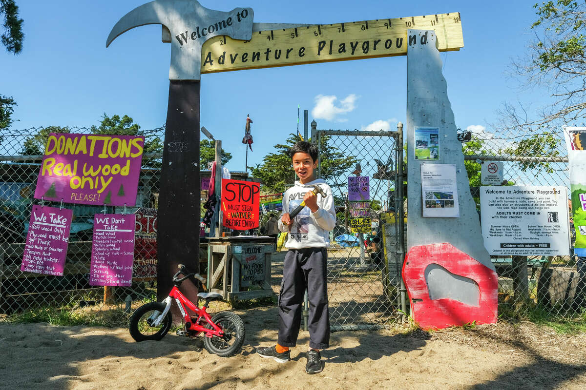 Owen Lee, 11, poses outside Adventure Playground in Berkeley, California, located at the Berkeley Marina, on Sunday, May 5, 2024. 