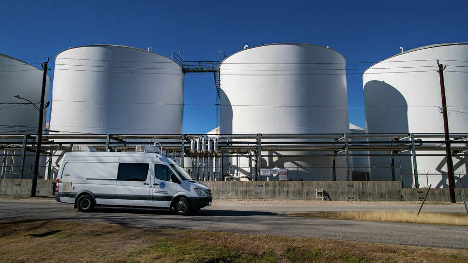 The Texas Commission on Environmental Quality uses air monitoring vans to test for hydrogen sulfide and other air pollutants. This van was used in Houston on Feb. 23, 2021.