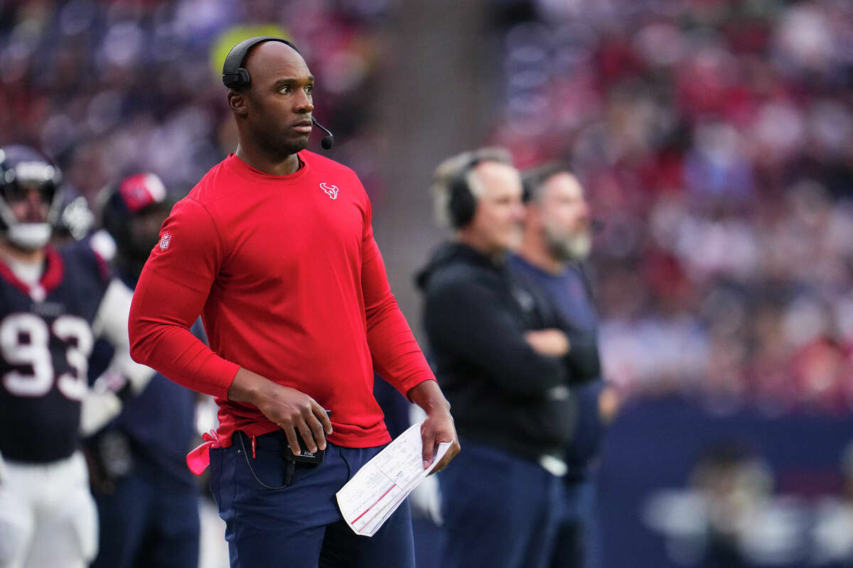 Houston Texans head coach DeMeco Ryans looks on from the sideline during an NFL football game against the Cleveland Browns at NRG Stadium on December 24, 2023 in Houston, Texas.