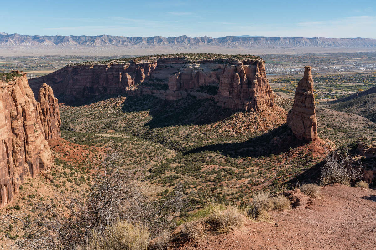 A Wingate sandstone tower called the Independence Monument in Monument Canyon.