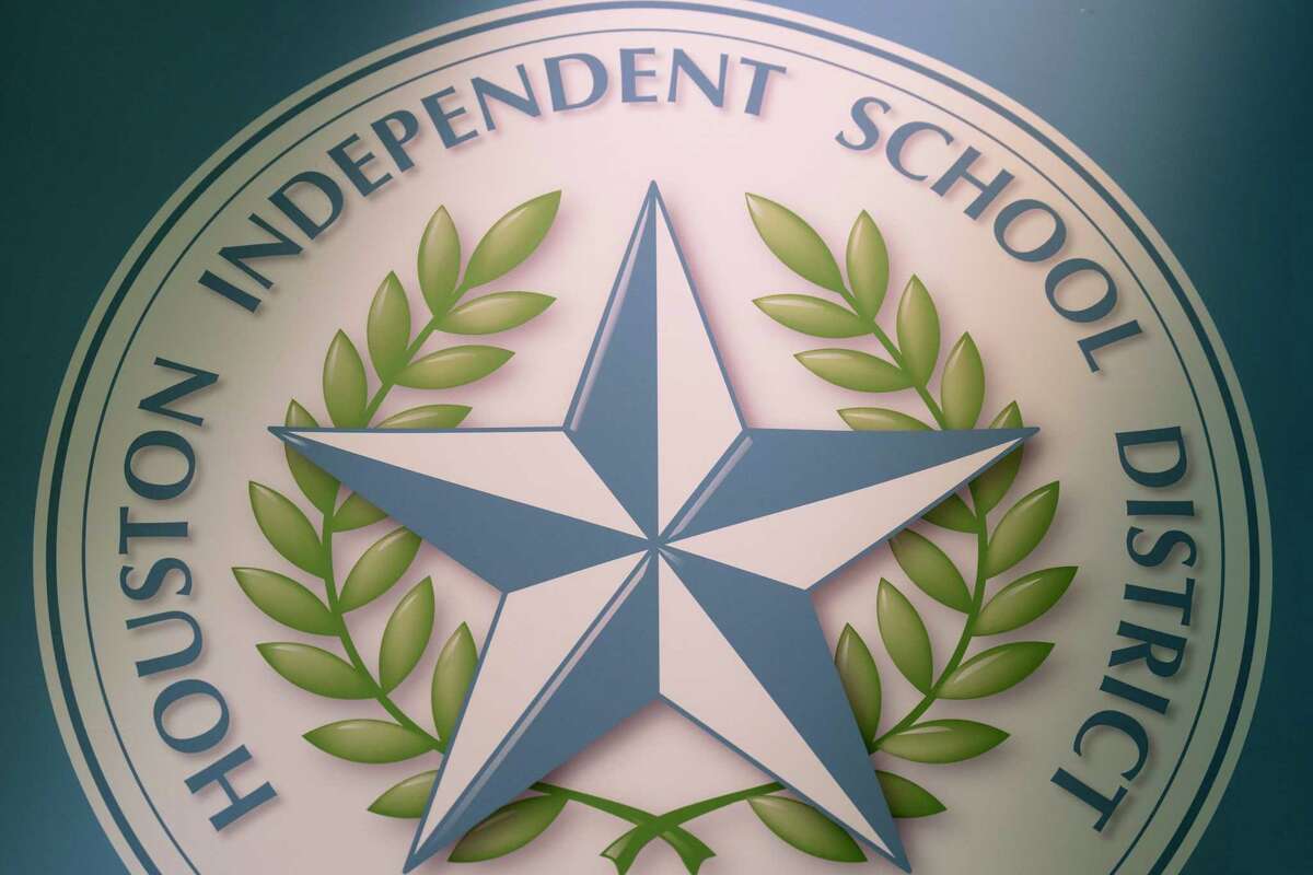 The Houston ISD seal is seen before Superintendent Mike Miles speaks before the district’s first public budget workshop for the 2024-2025 school year at the Hattie Mae White Educational Support Center, Thursday, May 15, 2024, in Houston.