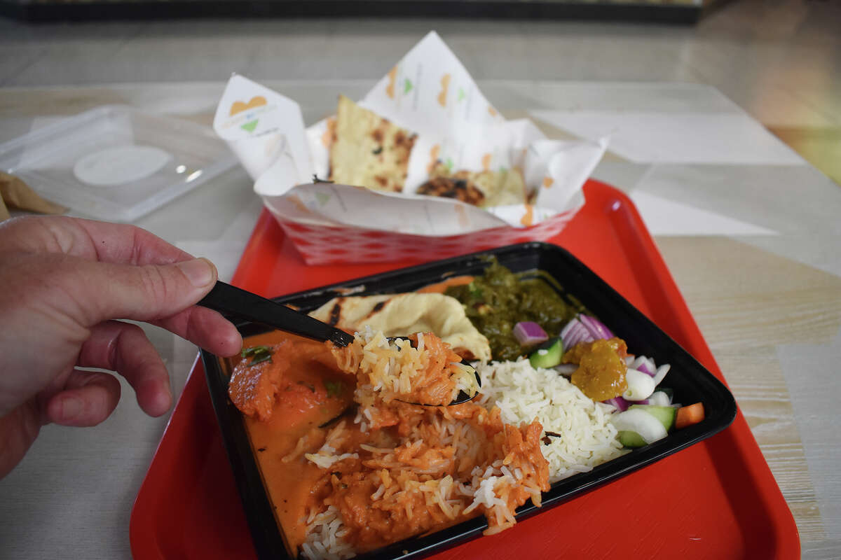 A two-item combination plate at Heart of India in the Valley Plaza mall food court in Bakersfield, Calif. on March 15, 2024.