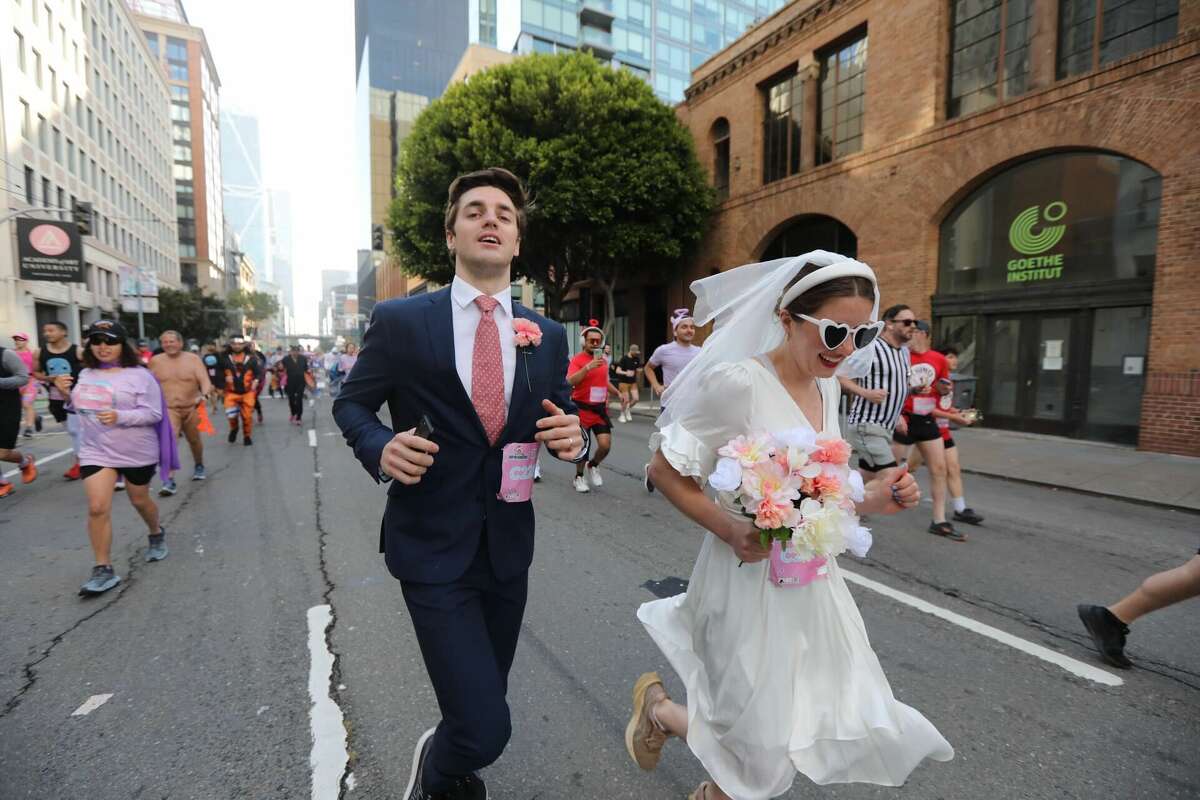 Runners participate in San Francisco's Bay to Breakers race on May 19, 2024.